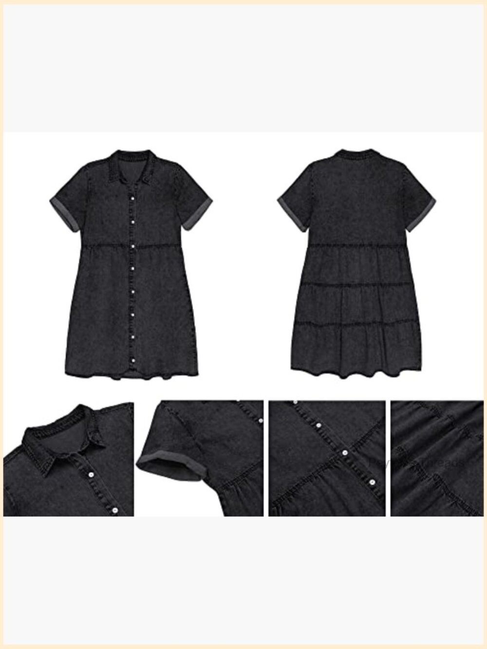 Short Sleeve Button Down Tiered Denim Babydoll Dress - Picture 5 of 7